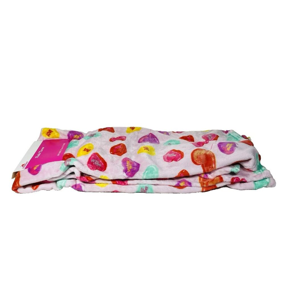 Way To Celebrate Candy Hearts Velvet Plush Throw Blanket 50" x 60" Multicolor - Picture 10 of 14